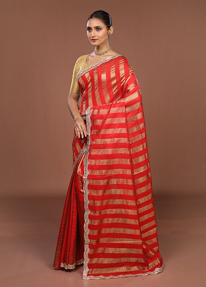 Red Organza Saree With Blouse Piece