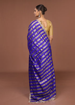 Blue Organza Saree With Blouse Piece