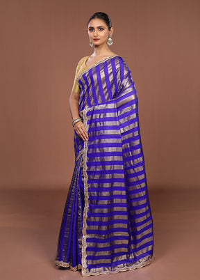 Blue Organza Saree With Blouse Piece