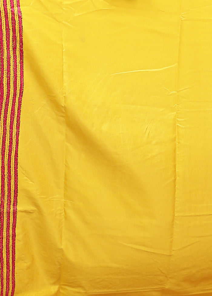 Yellow Kantha Stitch Silk Saree With Blouse Piece