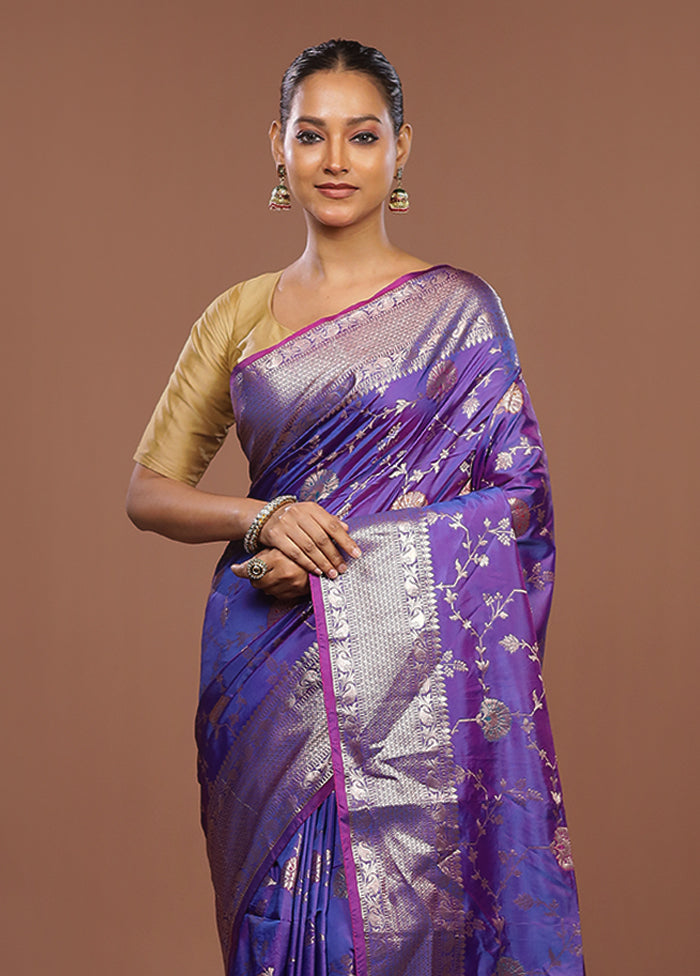 Purple Dupion Silk Saree With Blouse Piece