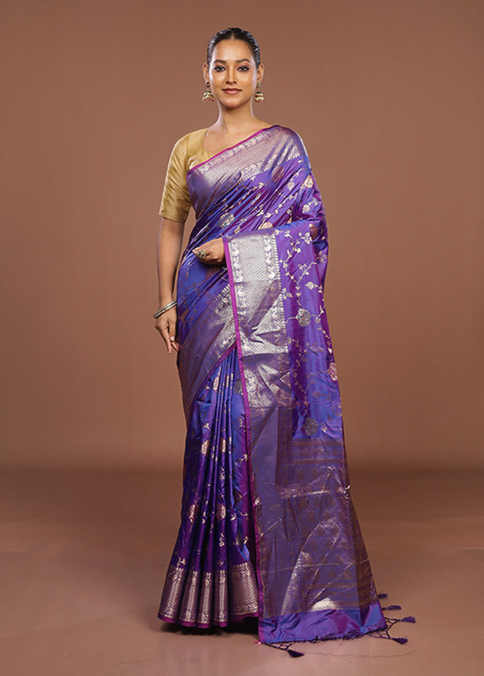 Purple Dupion Silk Saree With Blouse Piece