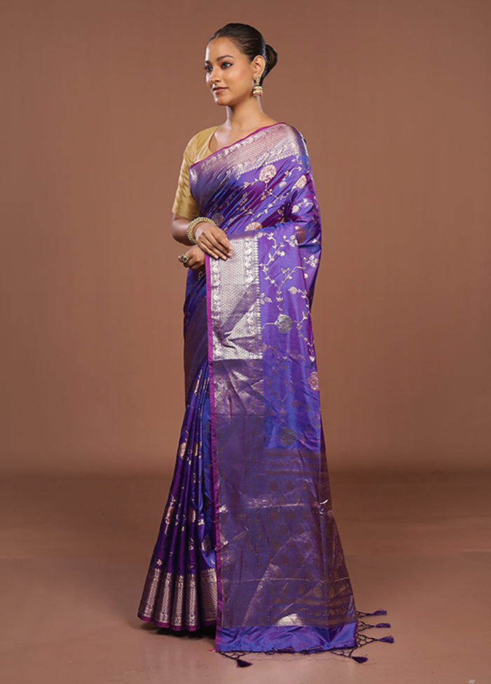 Purple Dupion Silk Saree With Blouse Piece