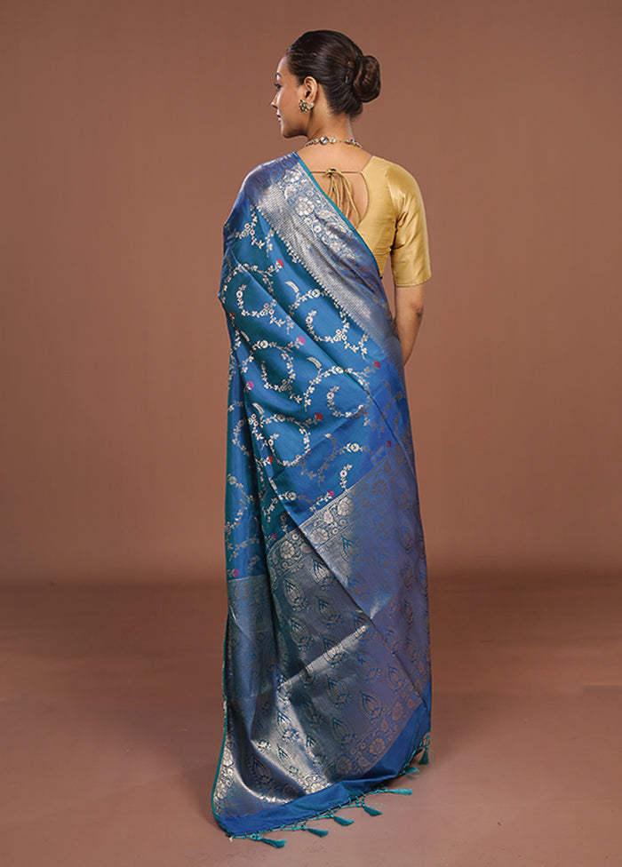 Blue Dupion Silk Saree With Blouse Piece