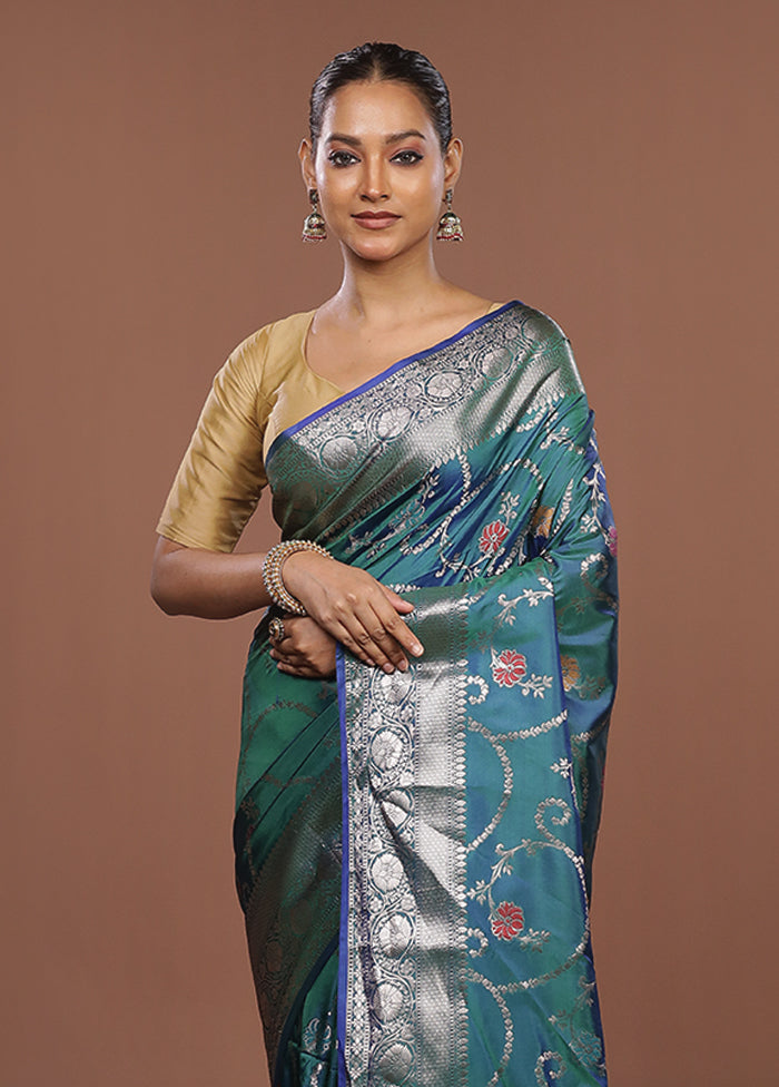 Blue Dupion Silk Saree With Blouse Piece