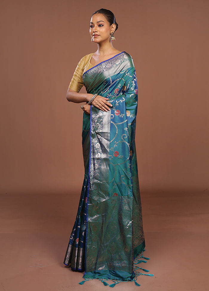 Blue Dupion Silk Saree With Blouse Piece