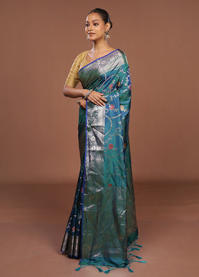 Blue Dupion Silk Saree With Blouse Piece