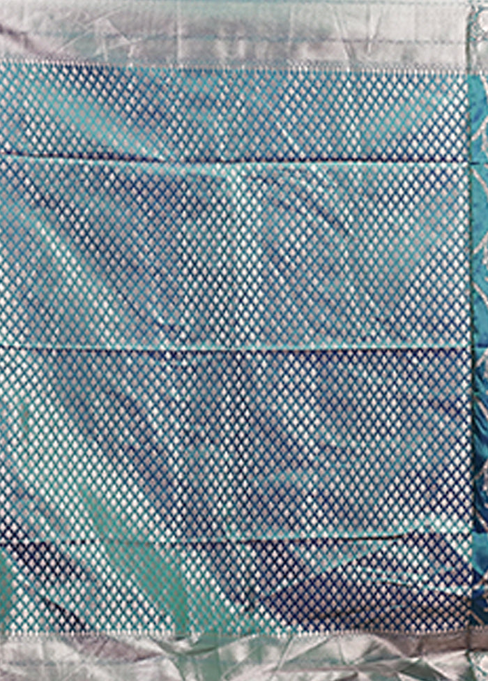 Blue Dupion Silk Saree With Blouse Piece