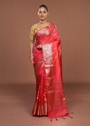 Pink Dupion Silk Saree With Blouse Piece