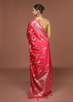 Pink Dupion Silk Saree With Blouse Piece