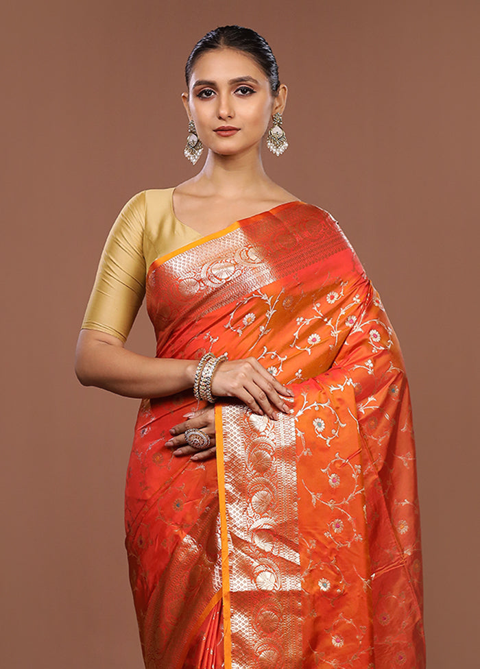 Orange Dupion Silk Saree With Blouse Piece