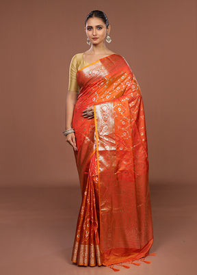 Orange Dupion Silk Saree With Blouse Piece