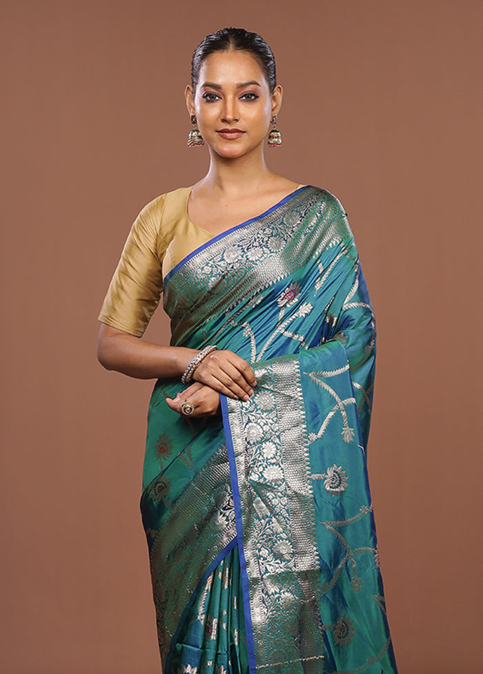 Blue Dupion Silk Saree With Blouse Piece