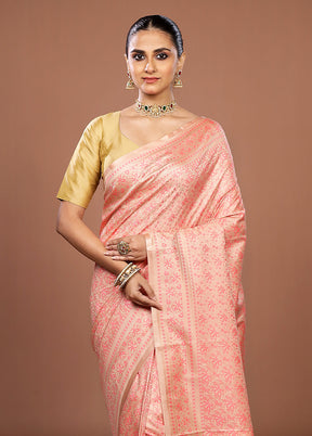 Pink Jamewar Silk Saree With Blouse Piece