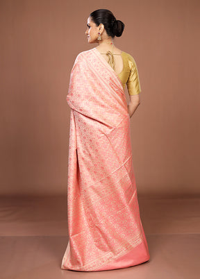 Pink Jamewar Silk Saree With Blouse Piece