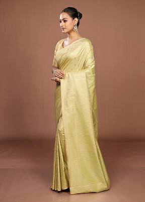 Green Jamewar Silk Saree With Blouse Piece