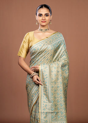 Green Jamewar Silk Saree With Blouse Piece