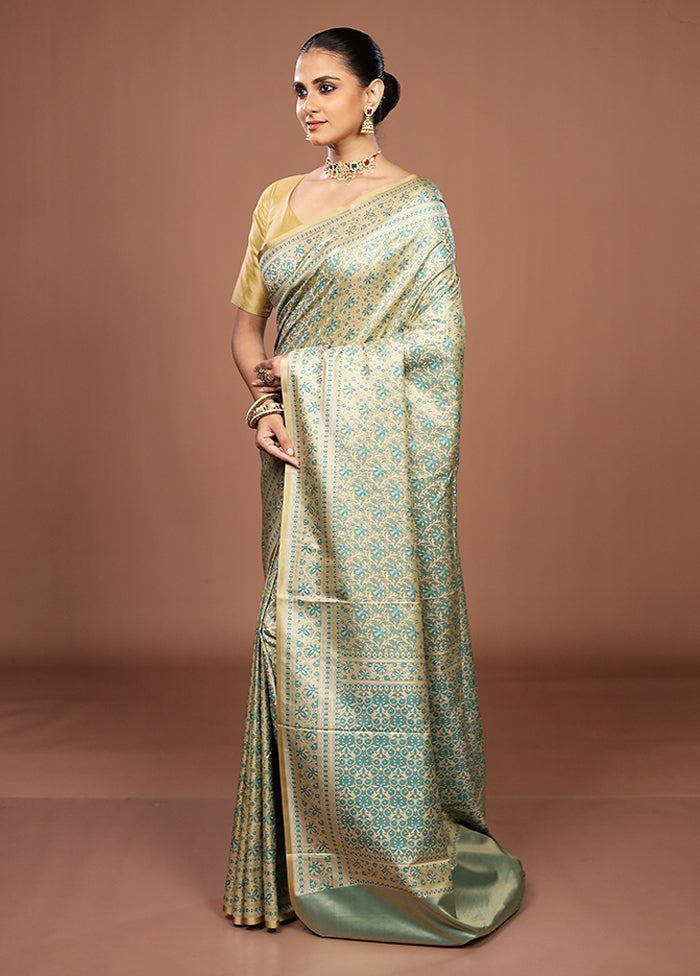 Green Jamewar Silk Saree With Blouse Piece