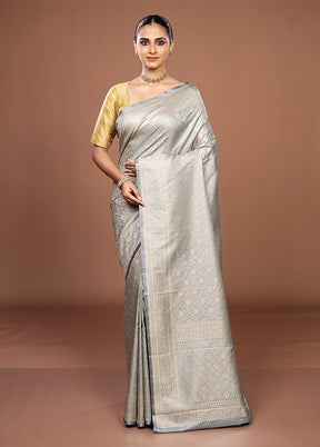 Grey Jamewar Silk Saree With Blouse Piece
