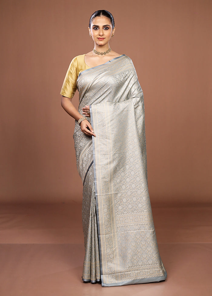 Grey Jamewar Silk Saree With Blouse Piece