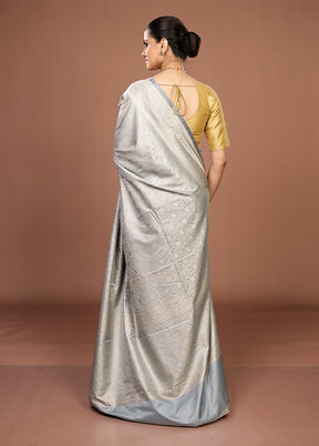 Grey Jamewar Silk Saree With Blouse Piece