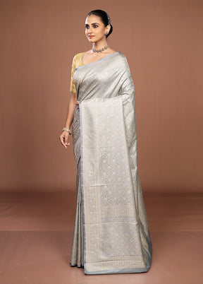 Grey Jamewar Silk Saree With Blouse Piece