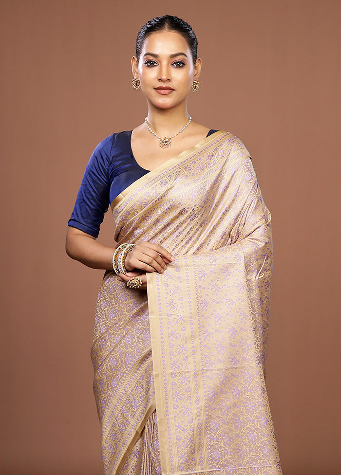 Cream Jamewar Silk Saree With Blouse Piece