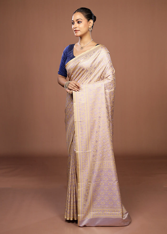 Cream Jamewar Silk Saree With Blouse Piece