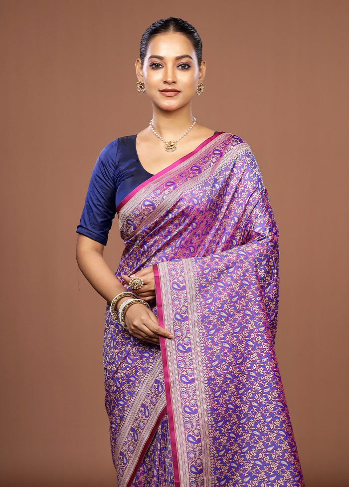 Purple Jamewar Silk Saree With Blouse Piece