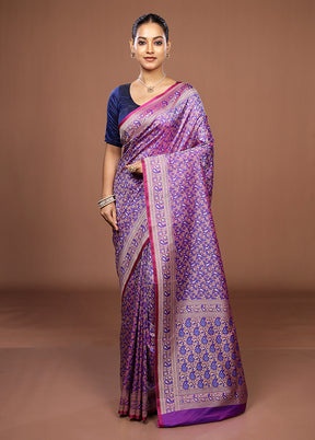 Purple Jamewar Silk Saree With Blouse Piece