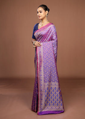 Purple Jamewar Silk Saree With Blouse Piece