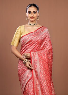 Pink Jamewar Silk Saree With Blouse Piece