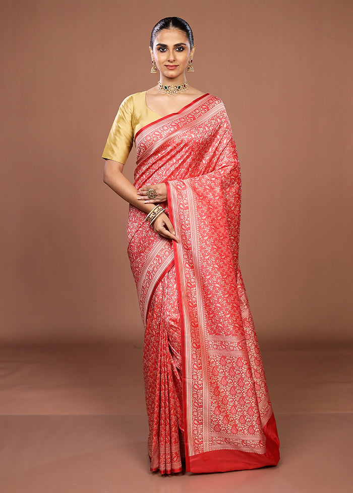 Pink Jamewar Silk Saree With Blouse Piece