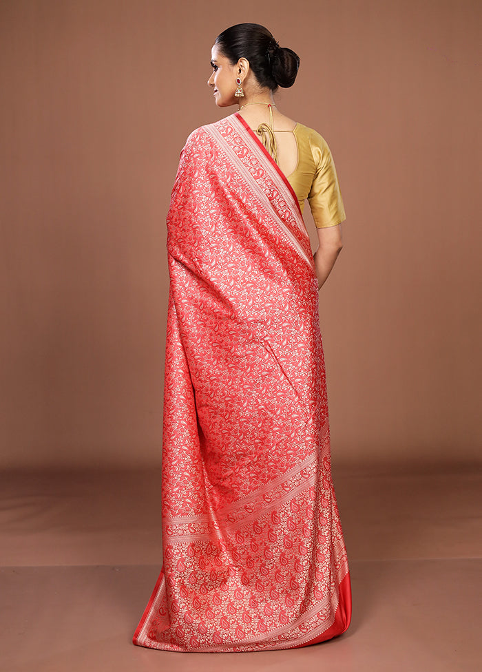 Pink Jamewar Silk Saree With Blouse Piece
