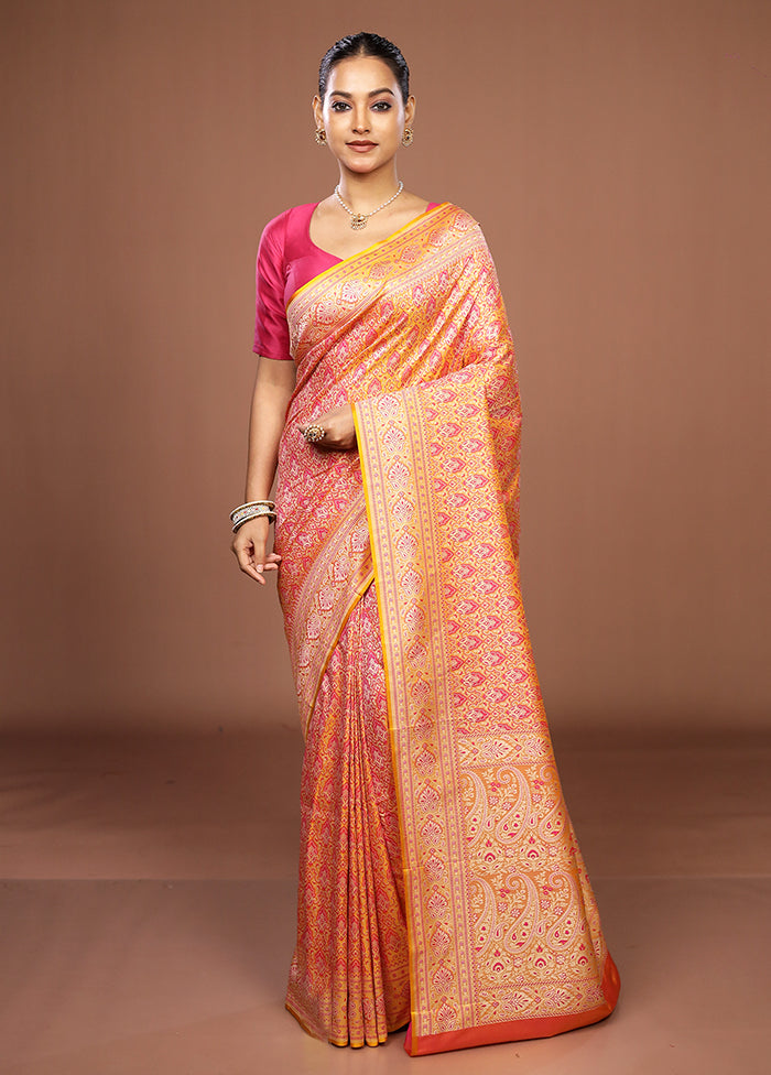 Yellow Jamewar Silk Saree With Blouse Piece