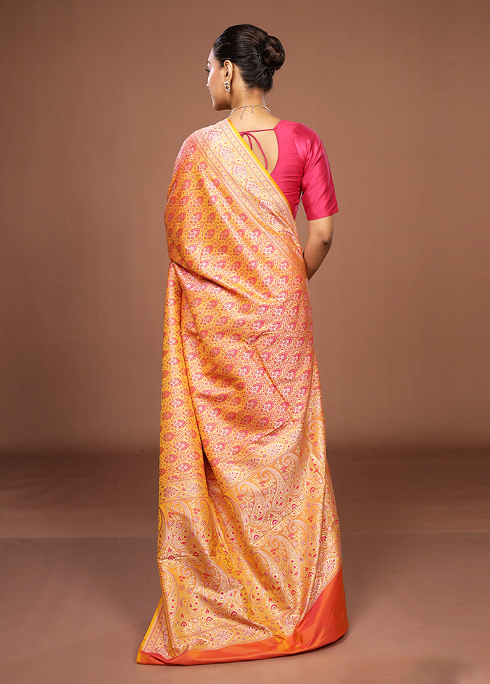 Yellow Jamewar Silk Saree With Blouse Piece