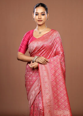 Pink Jamewar Silk Saree With Blouse Piece