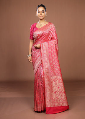 Pink Jamewar Silk Saree With Blouse Piece