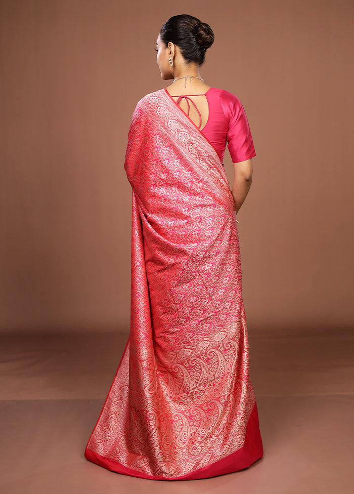 Pink Jamewar Silk Saree With Blouse Piece