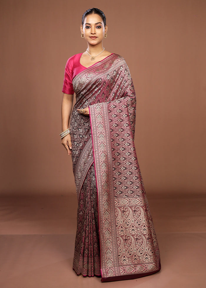Purple Jamewar Silk Saree With Blouse Piece