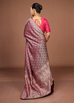 Purple Jamewar Silk Saree With Blouse Piece