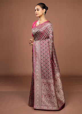 Purple Jamewar Silk Saree With Blouse Piece