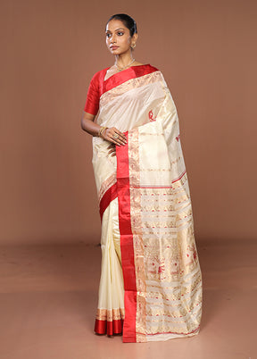 White Garad Pure Silk Saree Without Blouse Piece