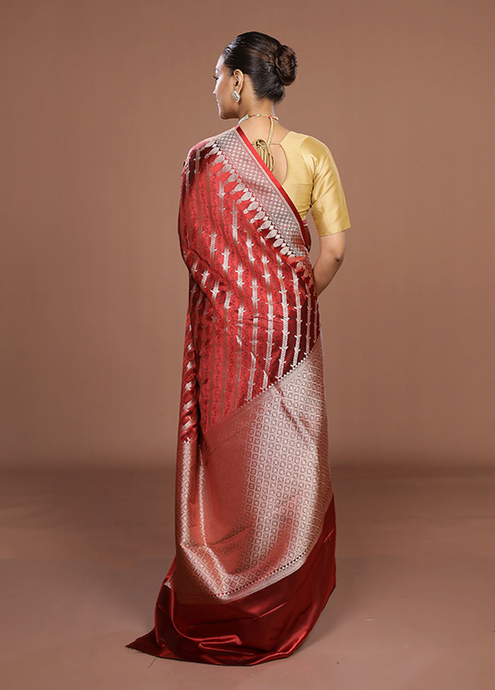 Red Katan Silk Saree With Blouse Piece