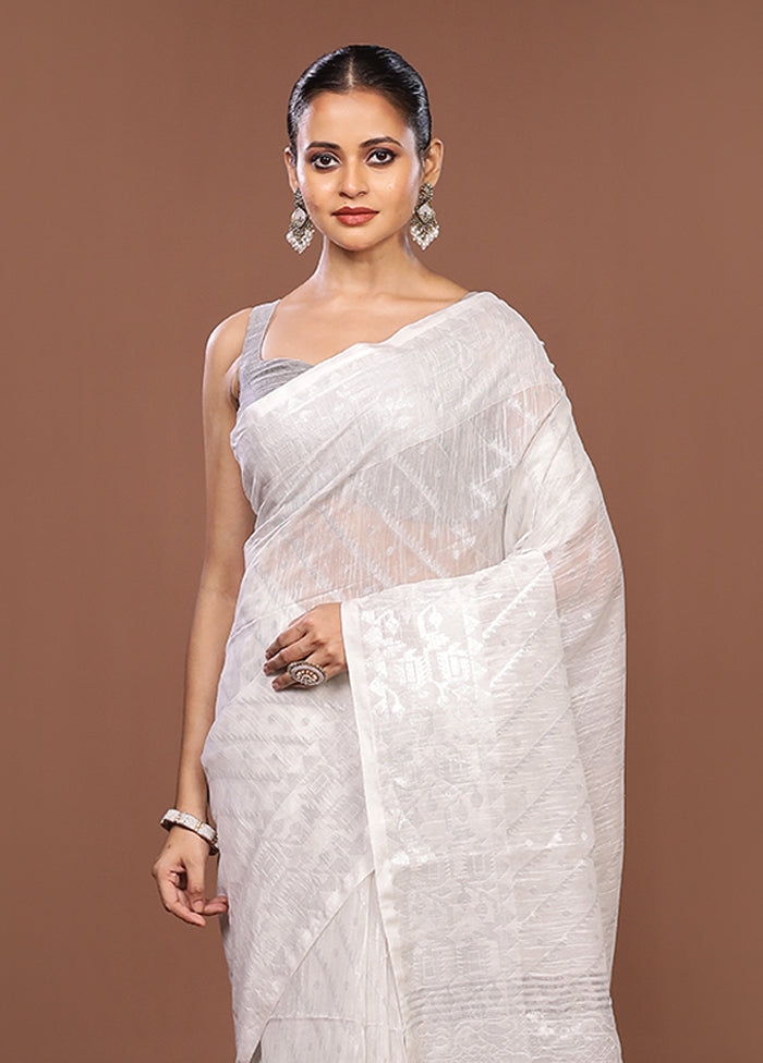 White Matka Silk Saree With Blouse Piece