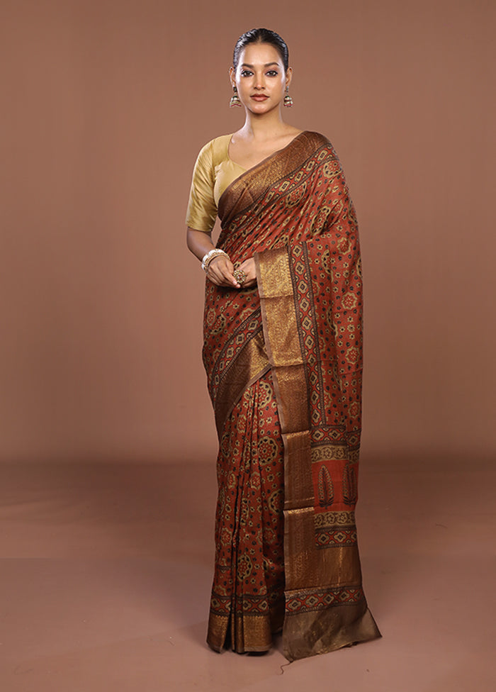 Red Chanderi Silk Saree With Blouse Piece