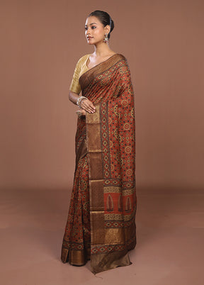 Red Chanderi Silk Saree With Blouse Piece