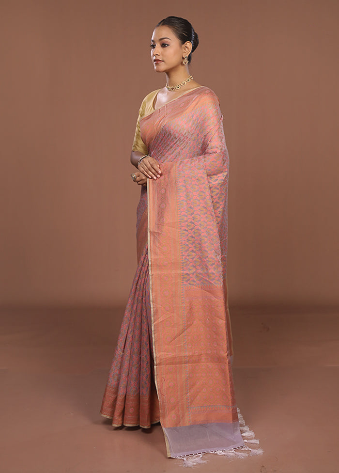 Pink Kora Silk Saree With Blouse Piece