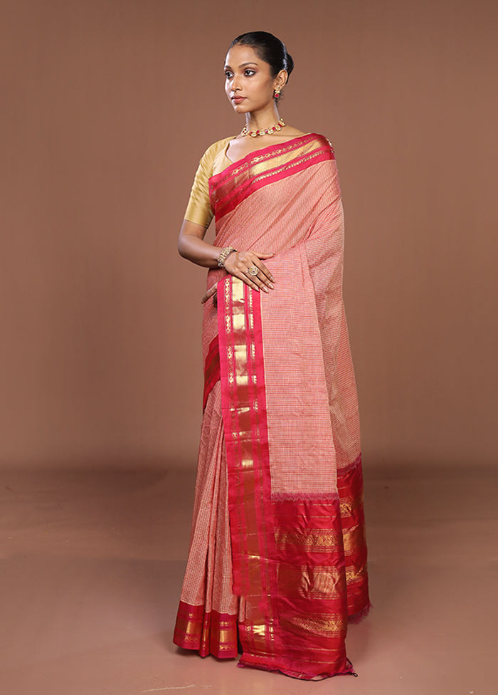 Pink Gadwal Pure Silk Saree Without Blouse Piece