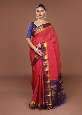 Pink Gadwal Pure Silk Saree Without Blouse Piece